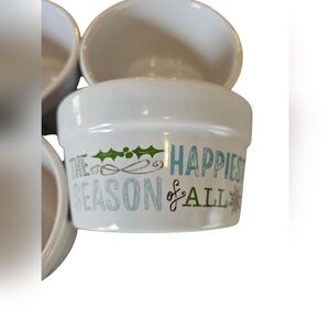 Festive Holiday Set Of 4 Christmas Ramekin White 4" "The Happiest Season Of All"